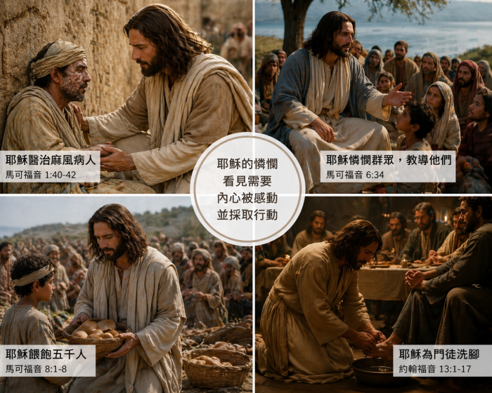 福音書中耶穌的憐憫行動。（AI生成示意圖）